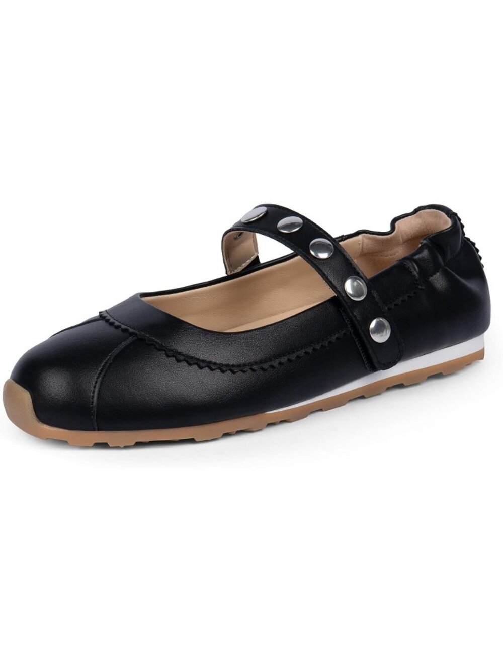 Women's Black Mary Jane Comfortable Ballet Flats Casual Non-Slip Flat Shoes - Picture 1 of 6